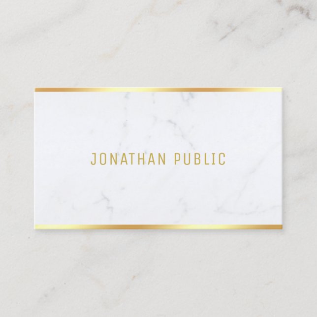 Professional Modern White Marble Gold Template Business Card (Front)