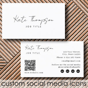 Professional Modern White Minimalist QR Code Business Card