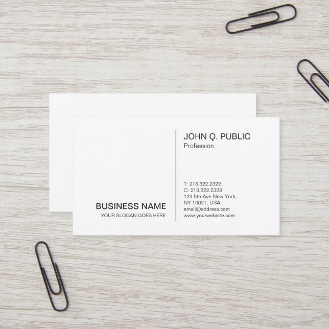 Professional Modern White Simple Stylish Plain Business Card (Front/Back In Situ)