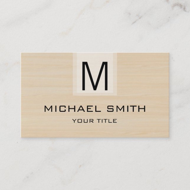 Professional Modern Wood Grain Monogram Business Card (Front)