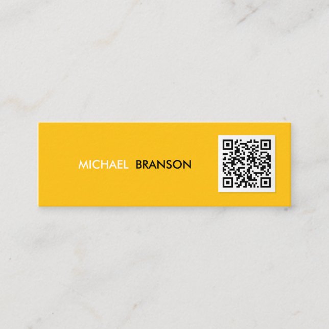 Professional Modern YELLOW Black Minimal QR CODE  Mini Business Card (Front)