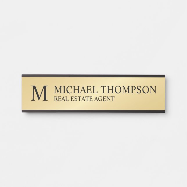 Professional Monogram Black and Gold Door Sign (Front)