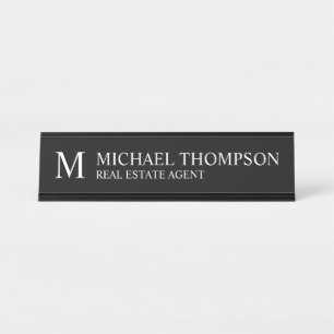 Professional Monogram Black and White Desk Name Plate