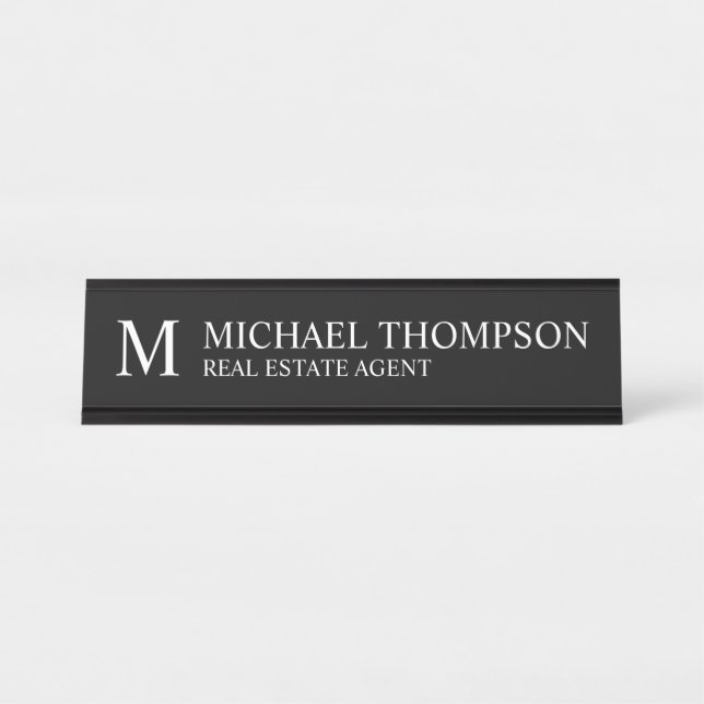 Professional Monogram Black and White Desk Name Plate (Front)