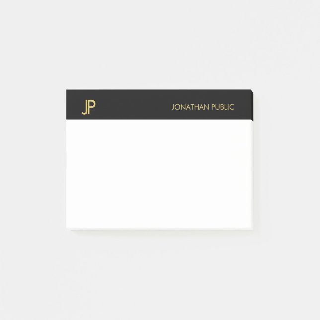 Professional Monogram Black Gold White Modern Post-it Notes (Front)