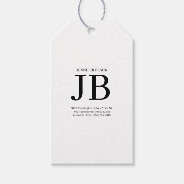 Professional Monogram Black White Gift Tags (Front)