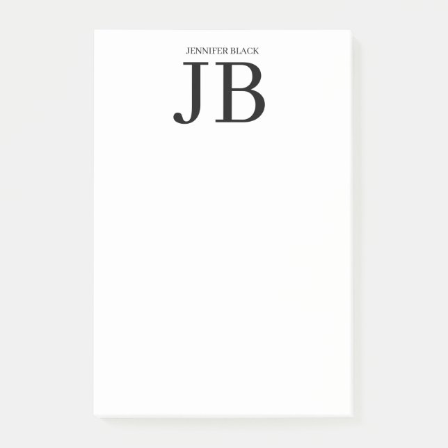 Professional Monogram Black White Post-it Notes (Front)