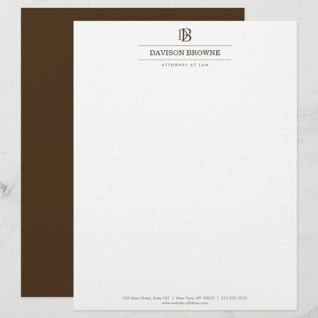 Professional Monogram Brown on White Letterhead (Front/Back)