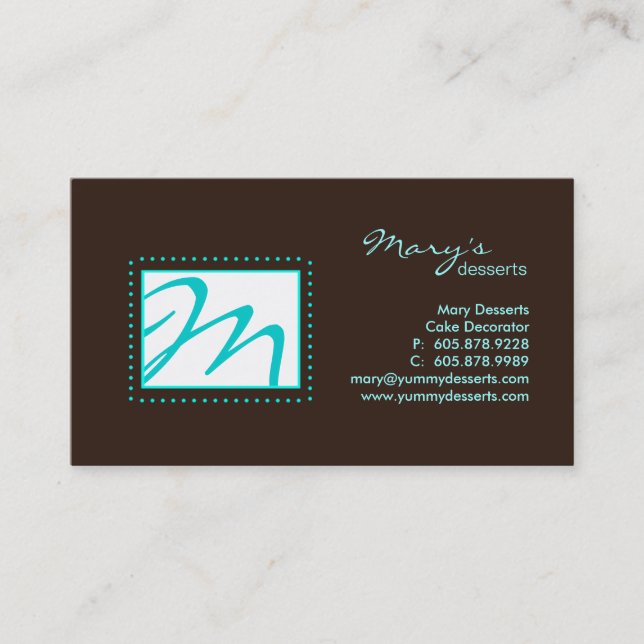Professional Monogram Business Card Blue Brown (Front)