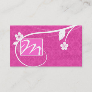 Professional Monogram Business Card Floral Pink