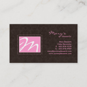 Professional Monogram Business Card Pink Brown