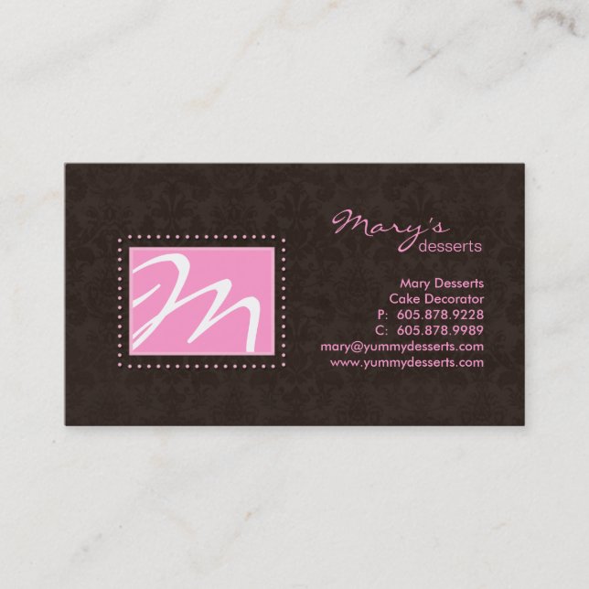 Professional Monogram Business Card Pink Brown (Front)