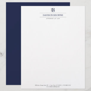 Professional Monogram Dark Blue on White Custom Letterhead