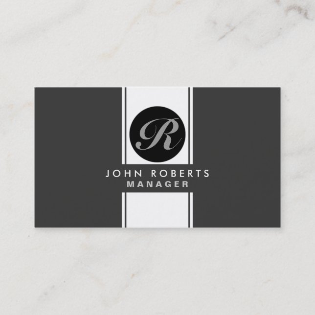 Professional Monogram Elegant Modern Black Business Card (Front)