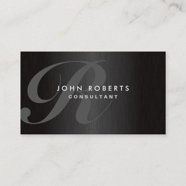 Professional Monogram Elegant Modern Brushed Metal Business Card (Front)