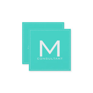 Professional Monogram Elegant Modern Turquoise Square Business Card