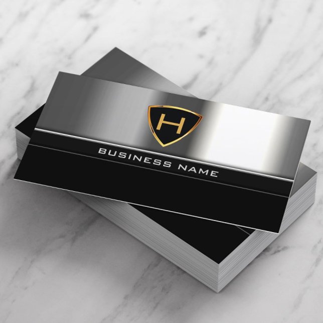 Professional Monogram Gold Shield Steel Metal Business Card (Creator Uploaded)