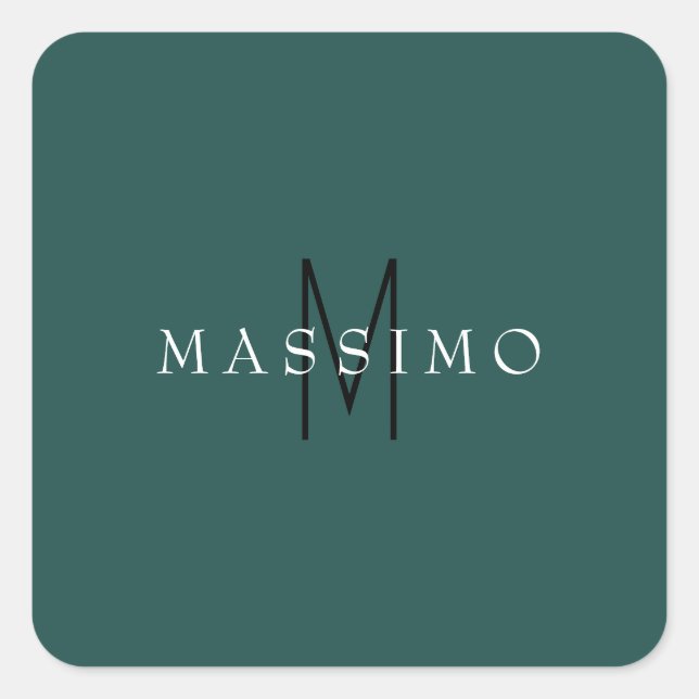 Professional Monogram Grey Blue Your Name Square Sticker (Front)