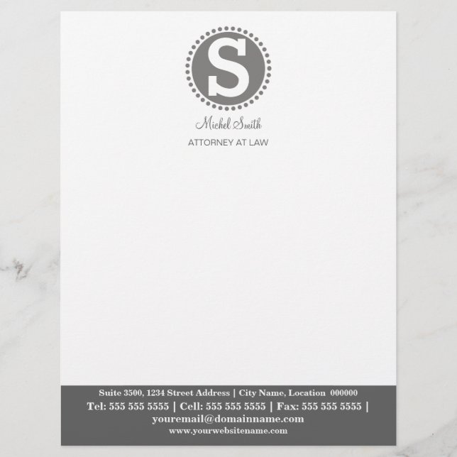 Professional Monogram Grey Custom Letterhead (Front)