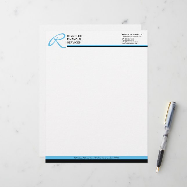 Professional Monogram in Blue Business Custom Letterhead (Front/Back In Situ)