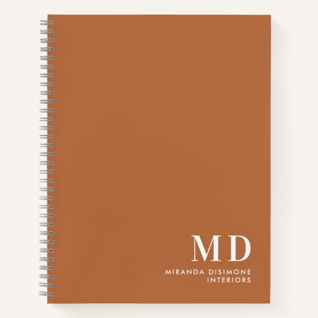 Professional Monogram Initial Burnt Orange Notebook (Front)