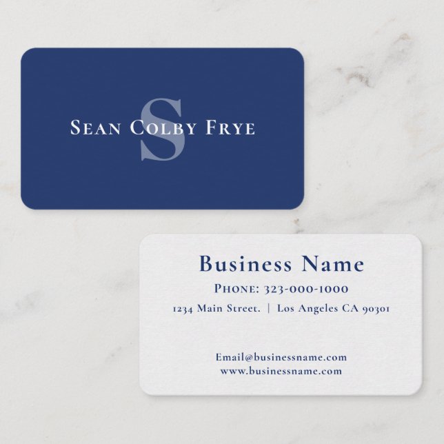 Professional Monogram Initial Business Card Blue (Front/Back)