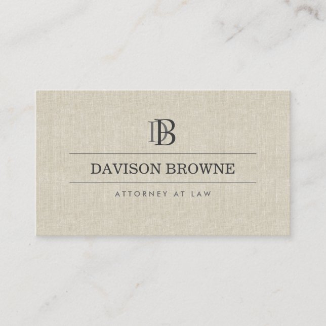 Professional Monogram Linen Look Business Card (Front)