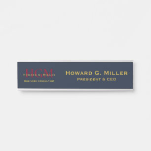 Professional Monogram Logo Blue Red Gold Business Door Sign