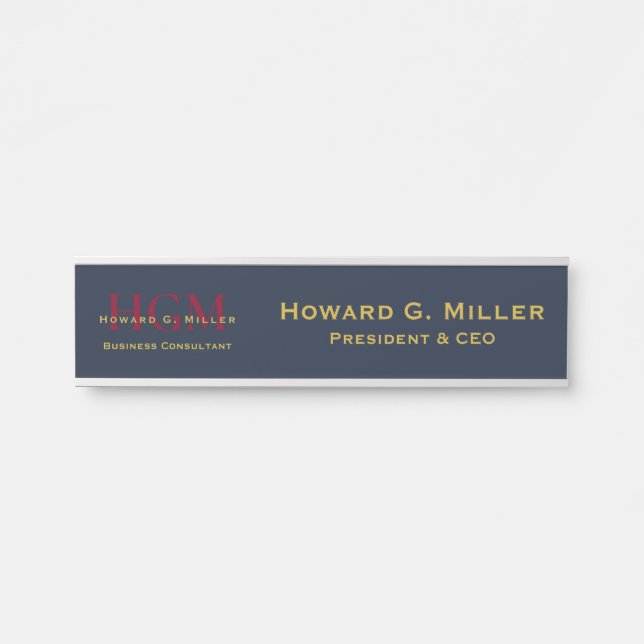 Professional Monogram Logo Blue Red Gold Business Door Sign (Front)