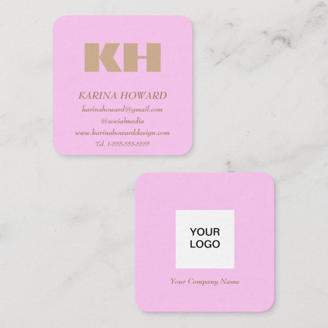 Professional Monogram Logo Blush Pink Elegant  Square Business Card (Front/Back)