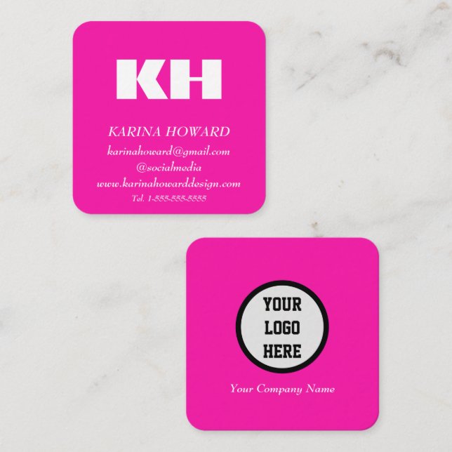 Professional Monogram Logo Hot Pink Elegant  Square Business Card (Front/Back)