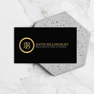 Professional Monogram Logo in Faux Gold Black Business Card