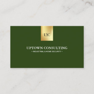Professional Monogram Logo in Faux Gold Dark Green Business Card