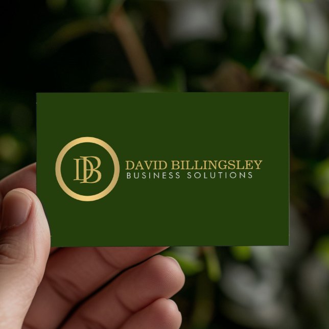 Professional Monogram Logo in Faux Gold Dark Green Business Card (Creator Uploaded)