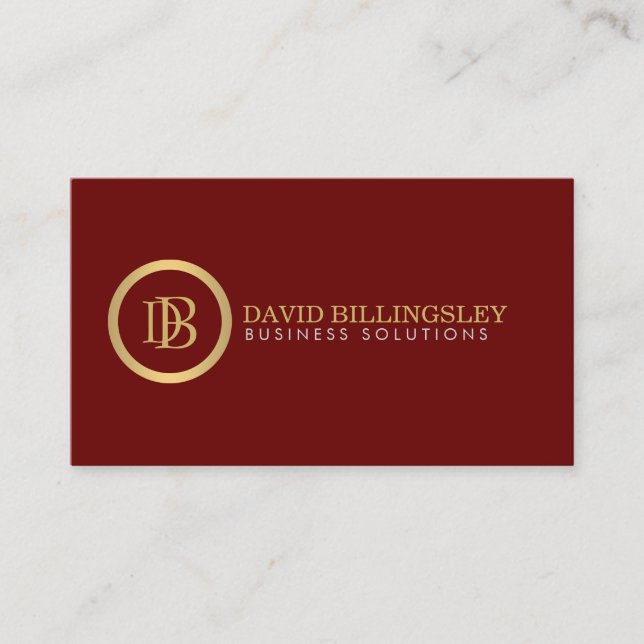 Professional Monogram Logo in Faux Gold Dark Red Business Card (Front)