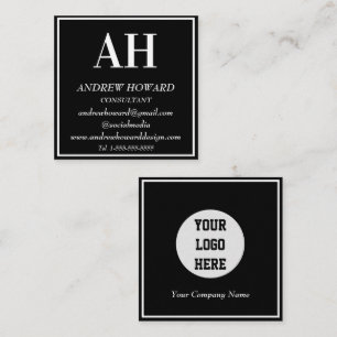 Professional Monogram Logo Masculine Black Square Business Card