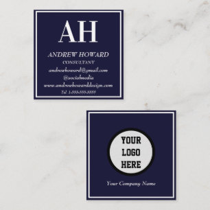 Professional Monogram Logo Masculine Navy Blue Square Business Card