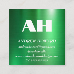 Professional Monogram Logo Metallic Green Square Business Card