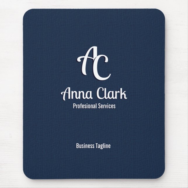 Professional  Monogram Logo Navy Blue Textured Mouse Mat (Front)