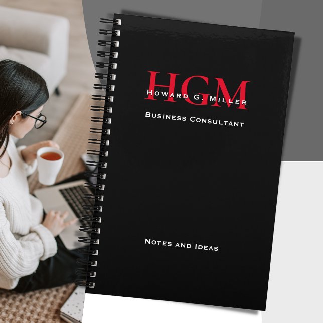 Professional Monogram Logo Red Black and White Notebook (Creator Uploaded)