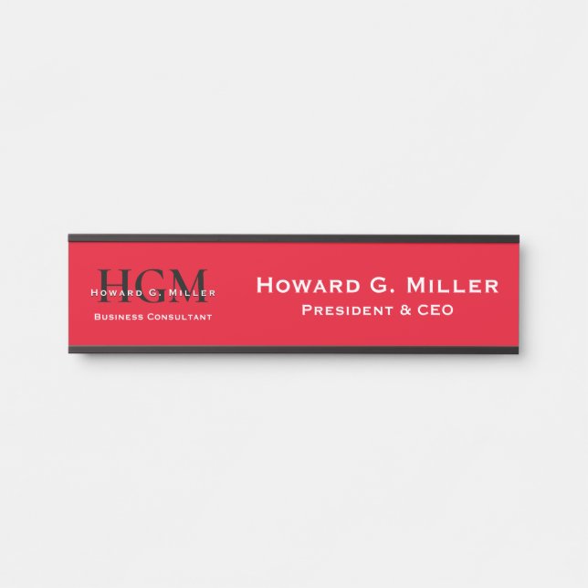Professional Monogram Logo Red Black White Door Sign (Front)