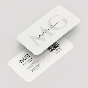 Professional Monogram Minimal Modern White  Business Card