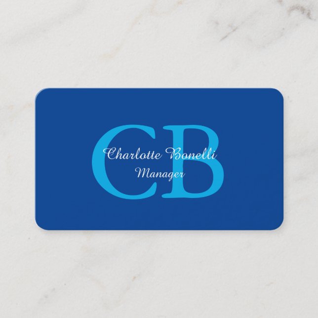 Professional Monogram Minimalist Deep Blue White Business Card (Front)