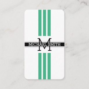 Professional Monogram Modern Mint Stripes Business Card