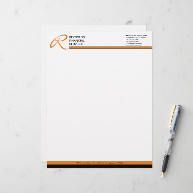 Professional Monogram Orange Business Letterhead (Front/Back In Situ)