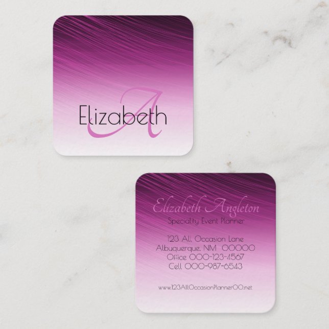 Professional Monogram Purple Black Ombre Streaks Square Business Card (Front/Back)