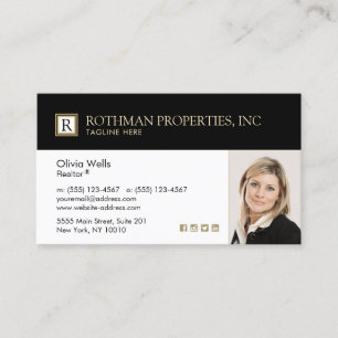Professional Monogram Real Estate Agent  Photo Bus Business Card