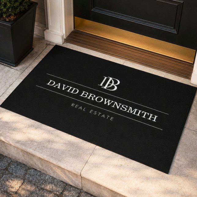 Professional Monogram Realtor Real Estate Black Doormat (Creator Uploaded)
