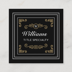 Professional Monogram Vintage Black Elegant Square Business Card