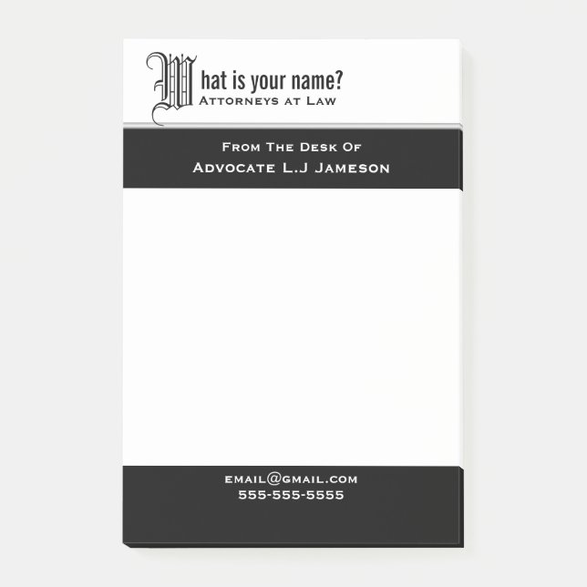 Professional monogrammed legal business | Custom Post-it Notes (Front)